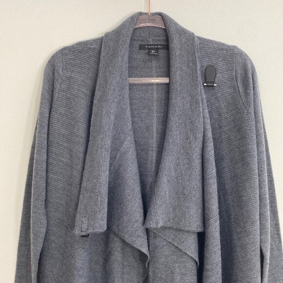 Tahari Waterfall Cardigan Extra Fine Merino Wool Blend Women's Small Gray - Picture 4 of 9